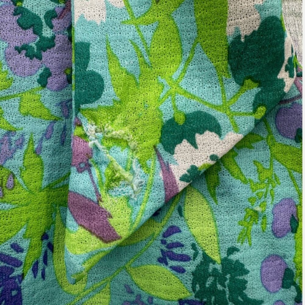 Retro Floral Polyester Pointed Collar Shirt LSV Green Blue Purple M - Picture 2 of 6